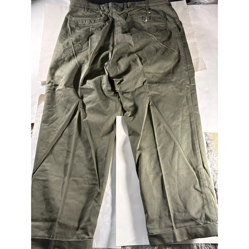 Vintage Tommy Hilfiger Mens Olive Green Pleated‎ Dress Pants 42x32